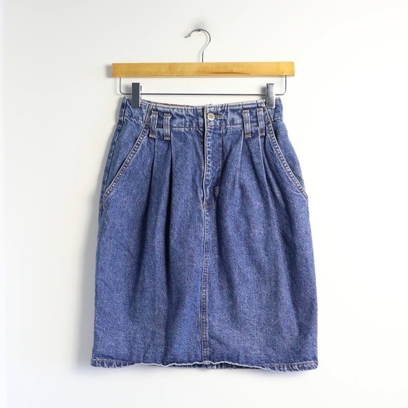 Vintage Dresses & Skirts - Vintage 80s 90s Hollywood Era denim mini skirt high waist XS XXS